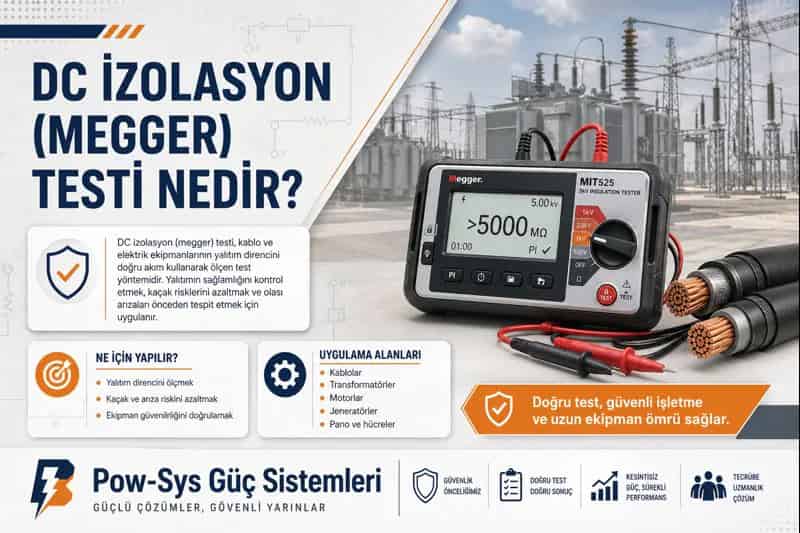 Technical visual showing the logic of measuring insulation resistance with DC test voltage in a DC insulation megger test
