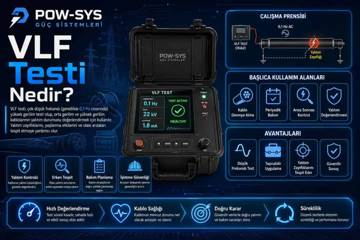 Schematic technical visual comparing VLF testing with DC hipot and power-frequency AC test methods