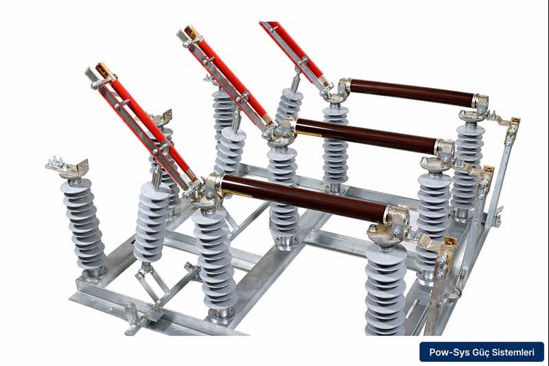 Ayırıcıda temas direnci ölçümü, interlock kontrolü ve konum göstergesi doğrulamasını anlatan şematik teknik görsel