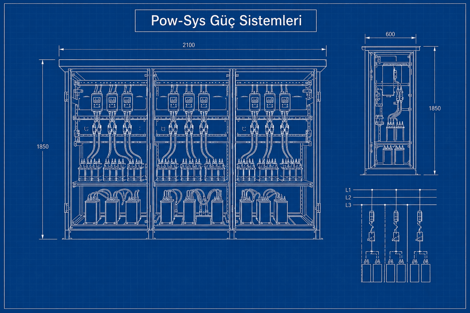 Kompanzasyon panosunda termal inceleme, reaktör kontrolü ve güç faktörü rölesi değerlendirmesini anlatan şematik teknik görsel