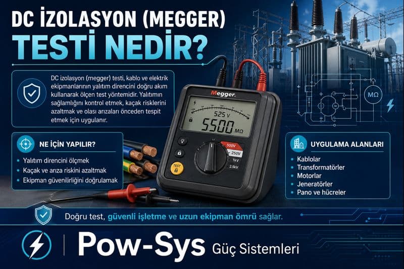 Meger testi ile DC hipot ve VLF test yöntemlerini karşılaştıran şematik teknik görsel