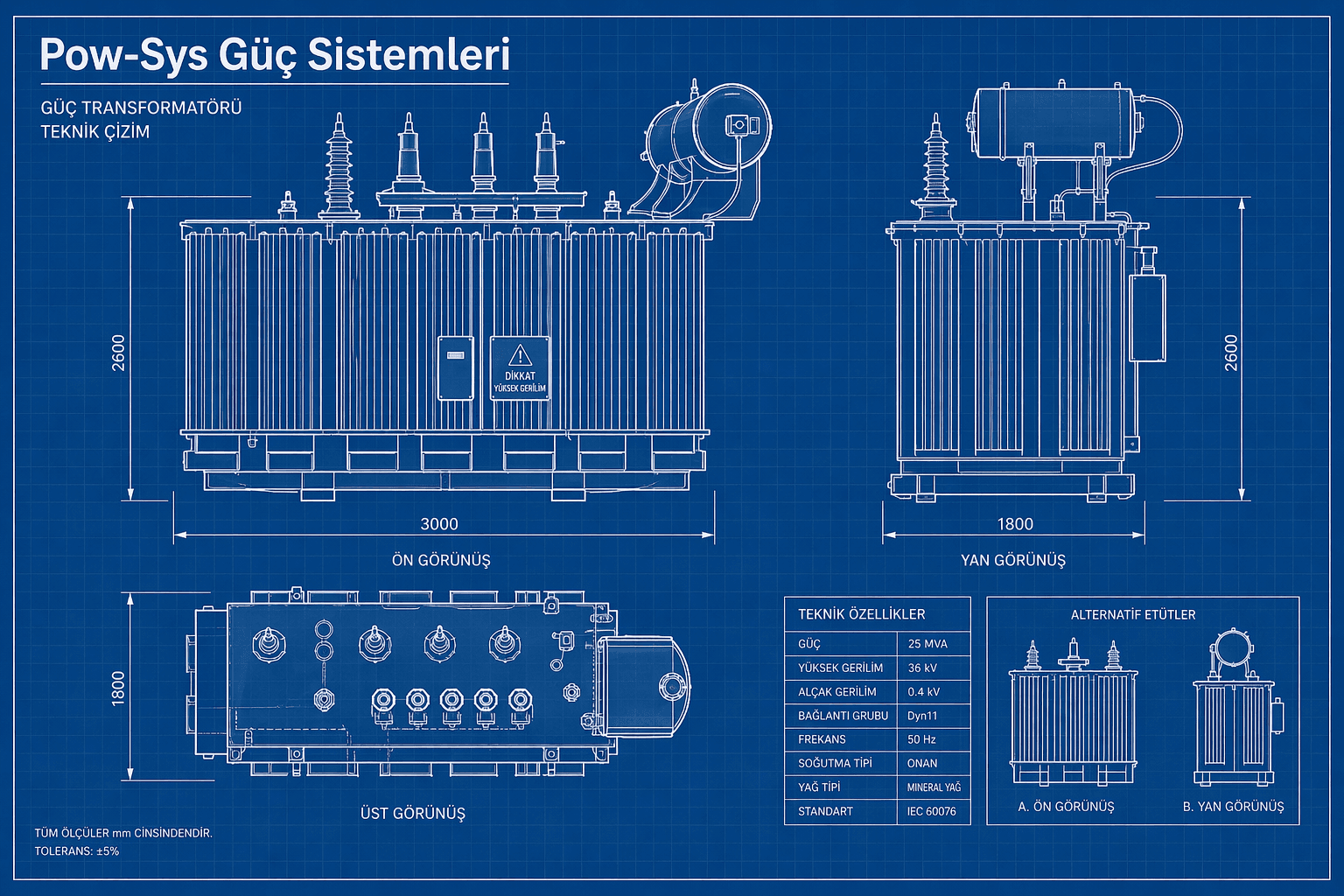 Trafolarda yapılan görsel kontrol, yağ seviyesi incelemesi, bağlantı denetimi ve termal bakım çalışmalarını gösteren teknik görsel