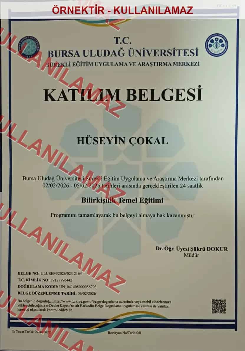 Bilirkişilik temel eğitimi katılım belgesi filigranlı örnek kopyası