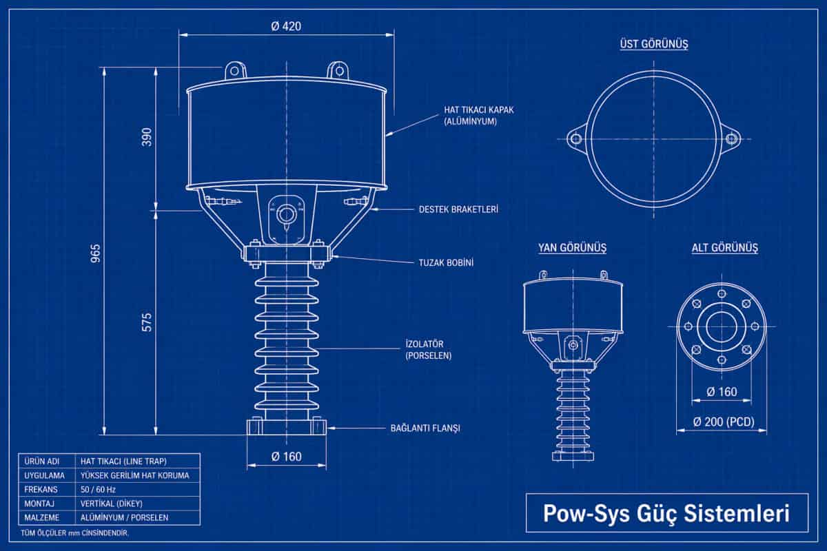 Technical maintenance visual showing visual inspection of the line trap main coil, terminal connections and tuning unit