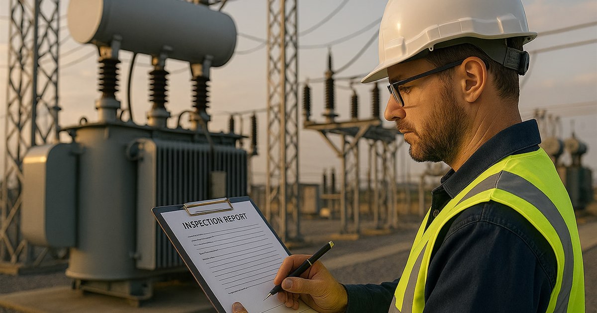 Substation engineer documenting equipment condition during a field inspection for Facility Ratings extent-of-condition review